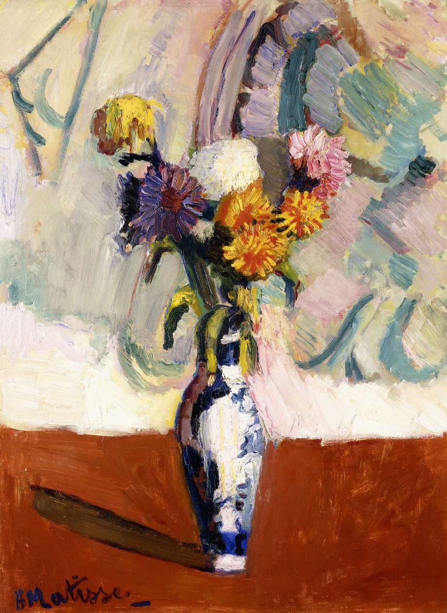 Crisântemos num vaso de porcelana de Henri Matisse