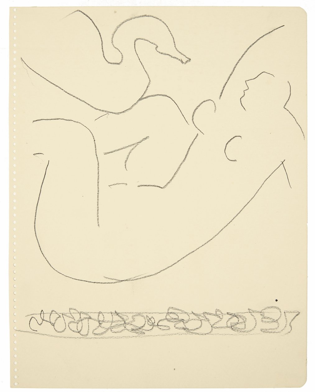 Estudo (Leda e o Cisne) (lápis de cor preto Conté sobre papel) de Henri Matisse