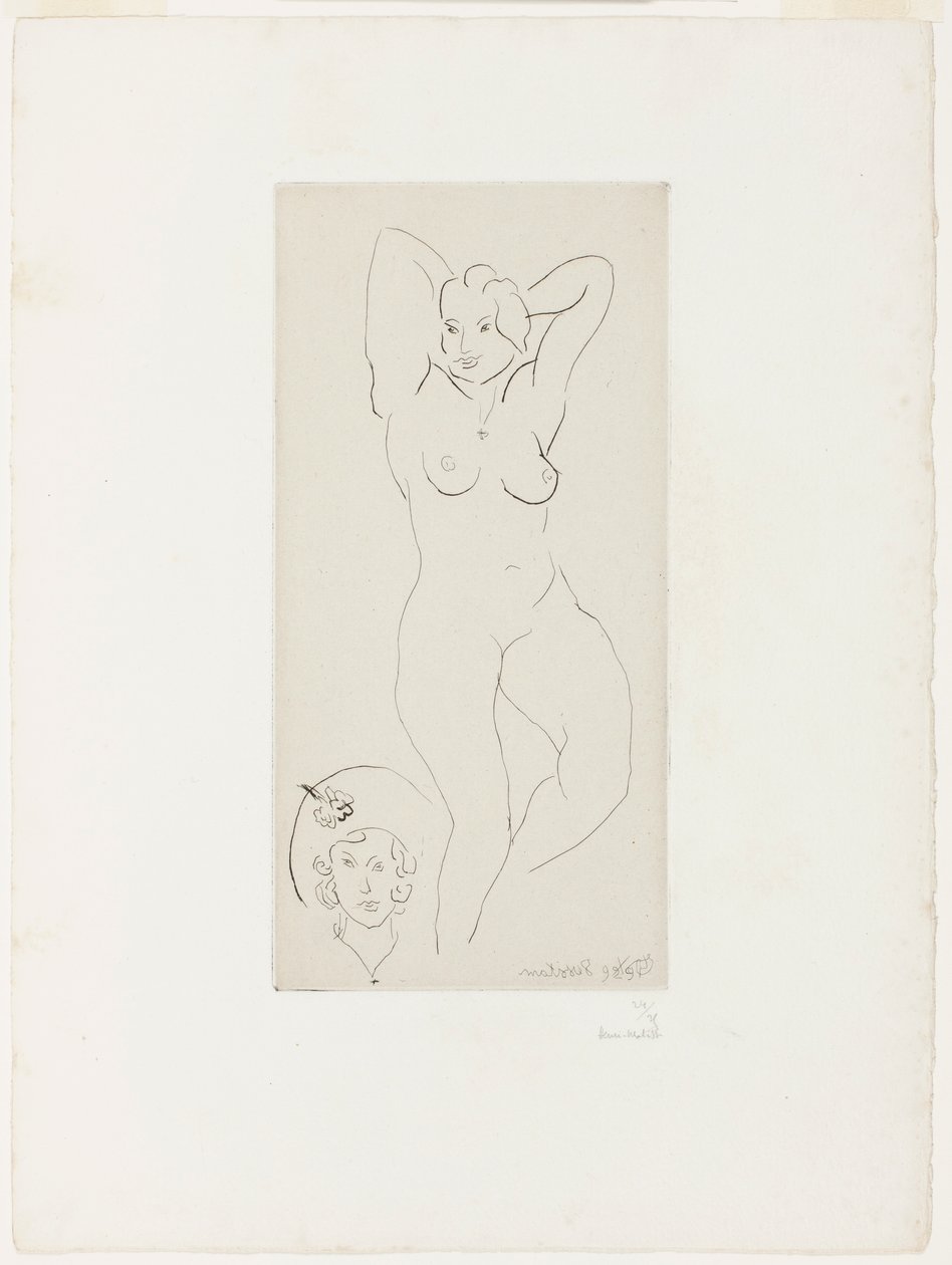 Nu feminino com os braços erguidos e cabeça de mulher de Henri Matisse