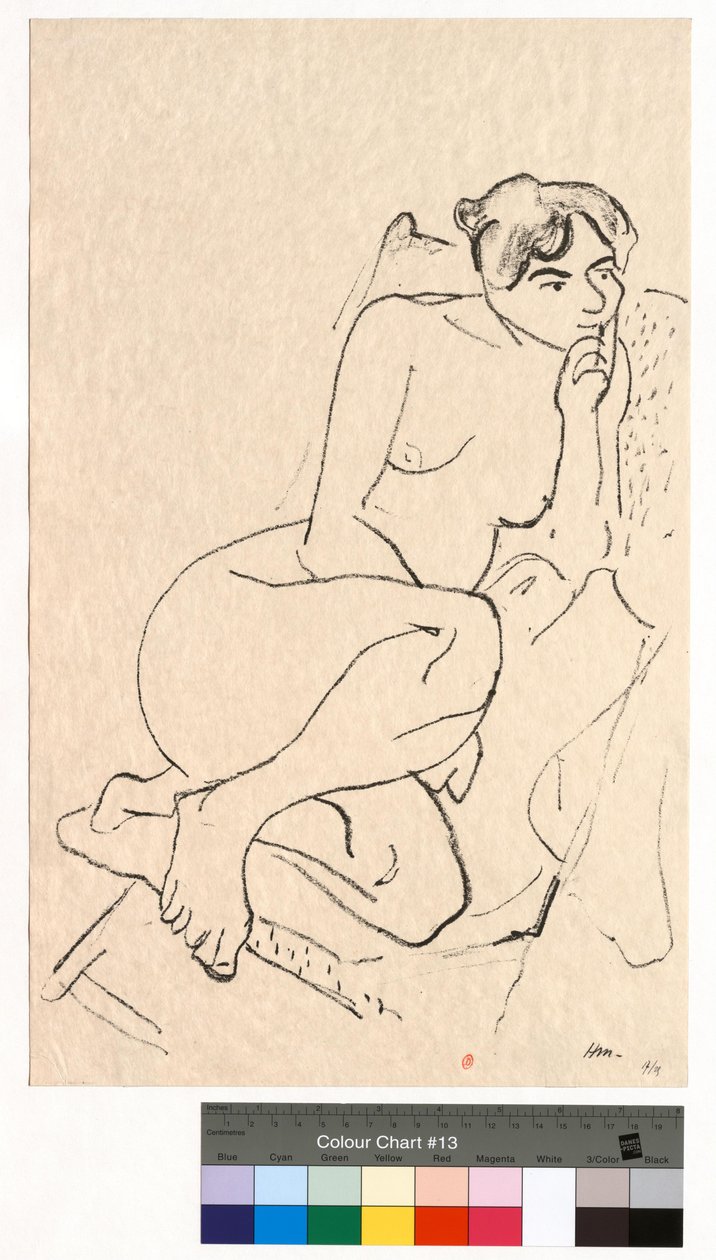 Figura pensativa numa cadeira dobrável de Henri Matisse