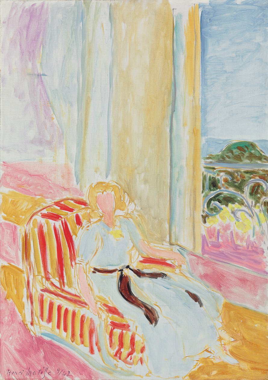 Rapariga de vestido branco, sentada junto à janela de Henri Matisse