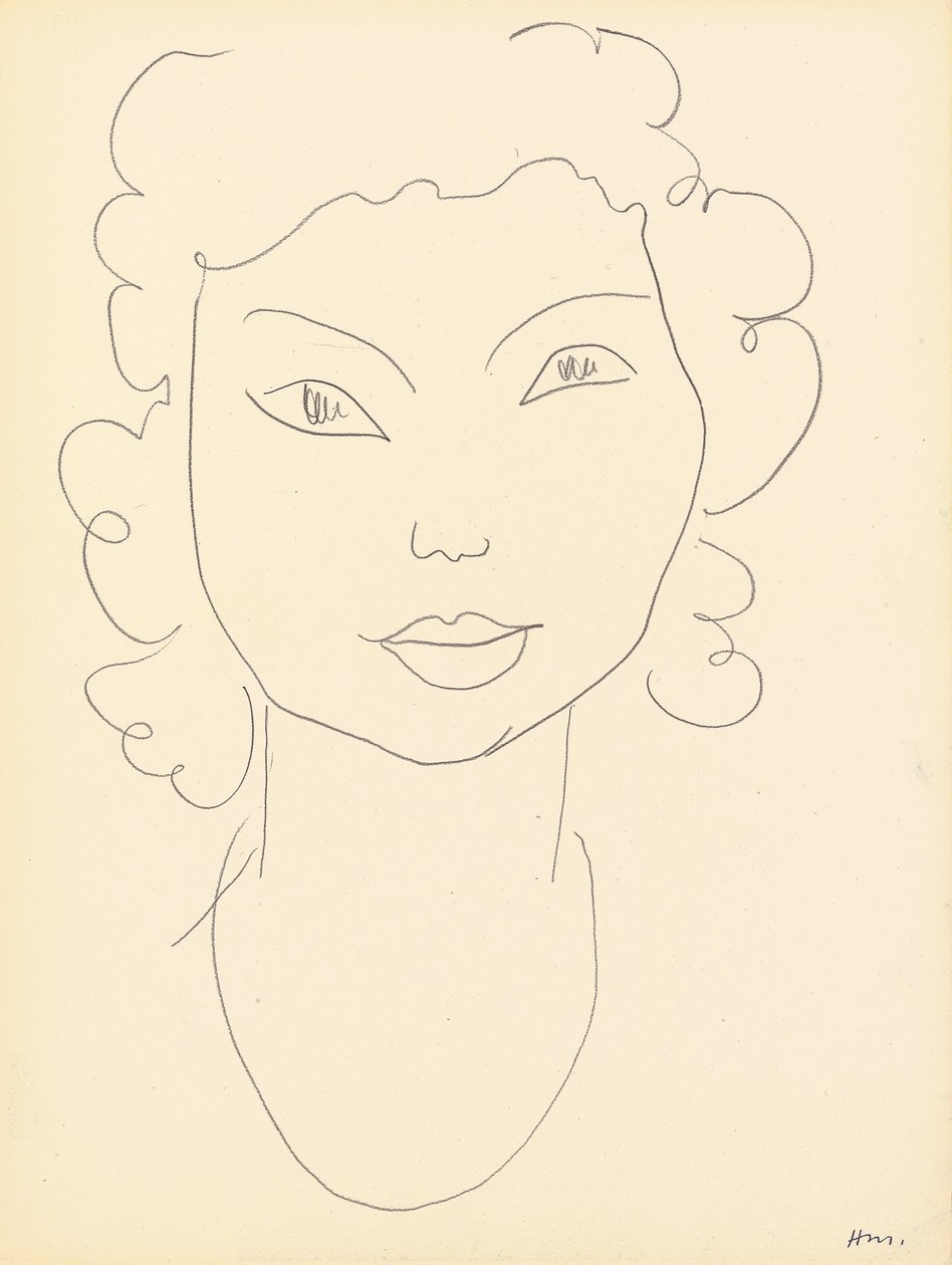 Cabeça, cabelo encaracolado (lápis de cera sobre papel) de Henri Matisse