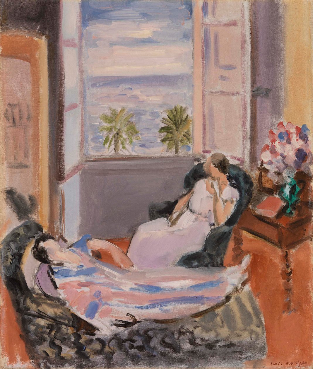 Interior com duas figuras, janela aberta de Henri Matisse