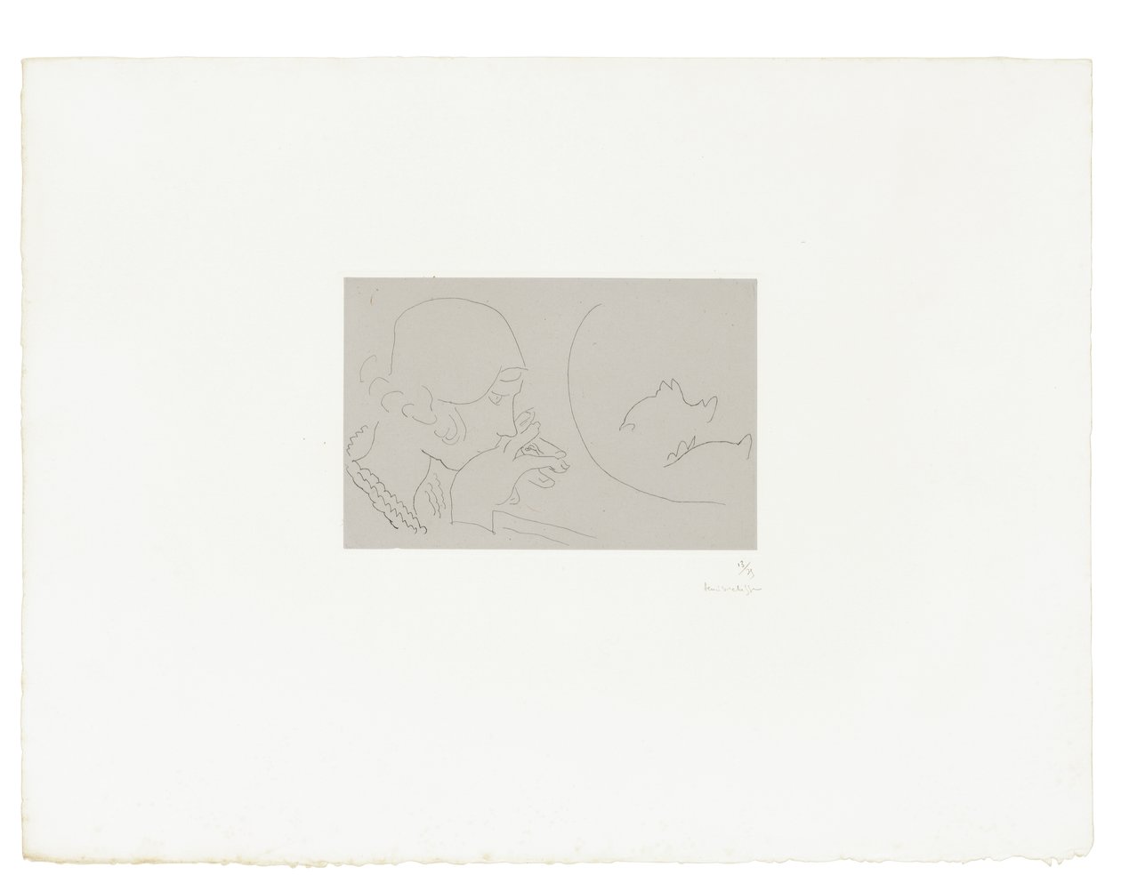 Mulher jovem a contemplar um frasco de peixe vermelho de Henri Matisse