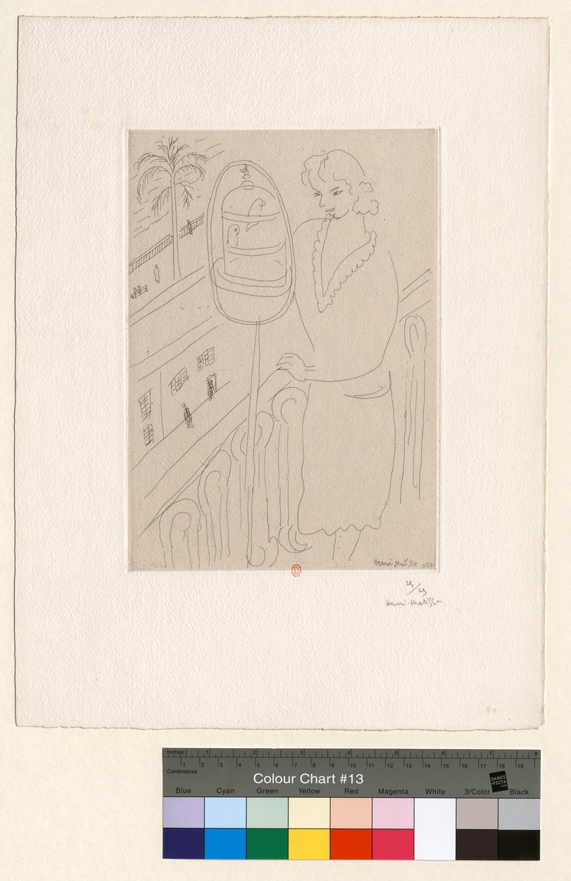 Jovem mulher na varanda a observar periquitos de Henri Matisse