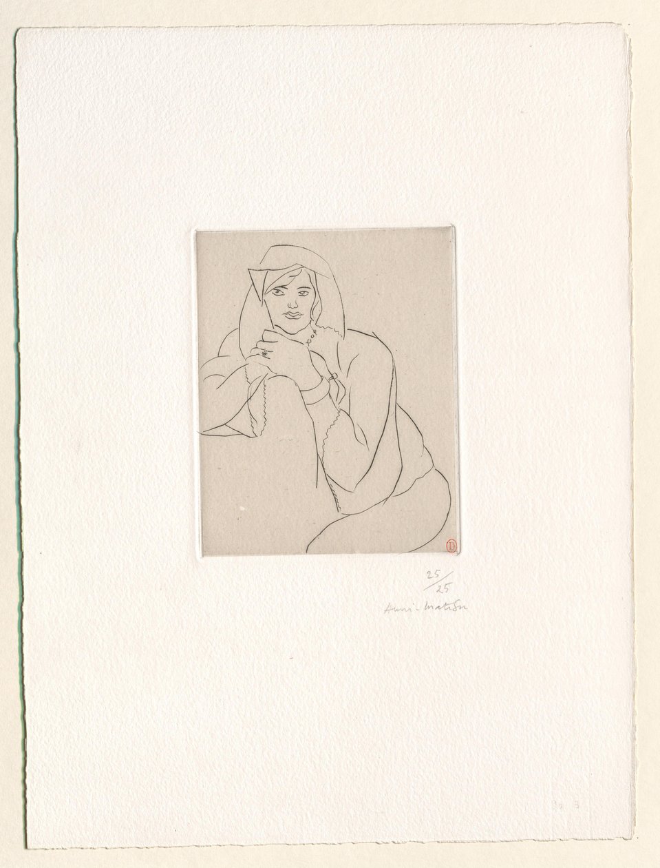 Jovem mulher, com as mãos juntas sobre o encosto de um móvel de Henri Matisse