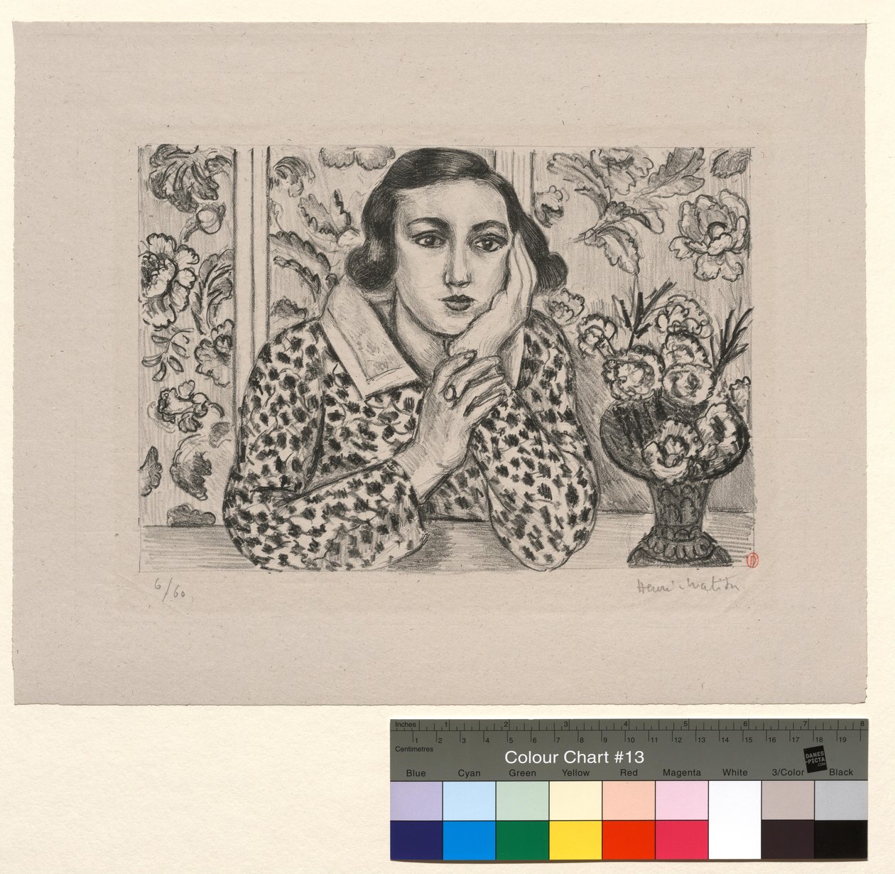Rapariga apoiada no biombo: rapariga com um ramo de flores de Henri Matisse
