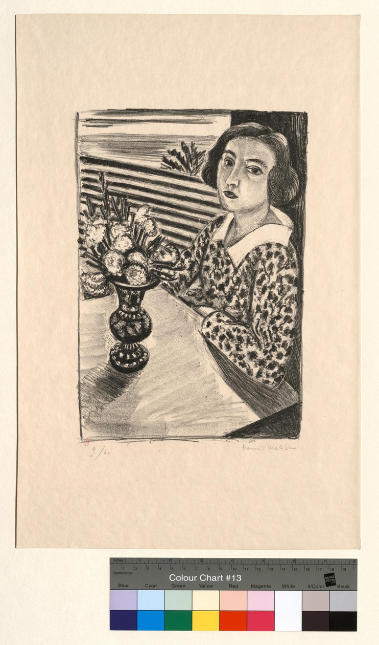 Jovem sentada com um ramo de flores de Henri Matisse