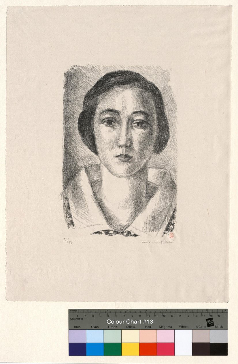 Jovem com vestido florido e gola de organdi de Henri Matisse