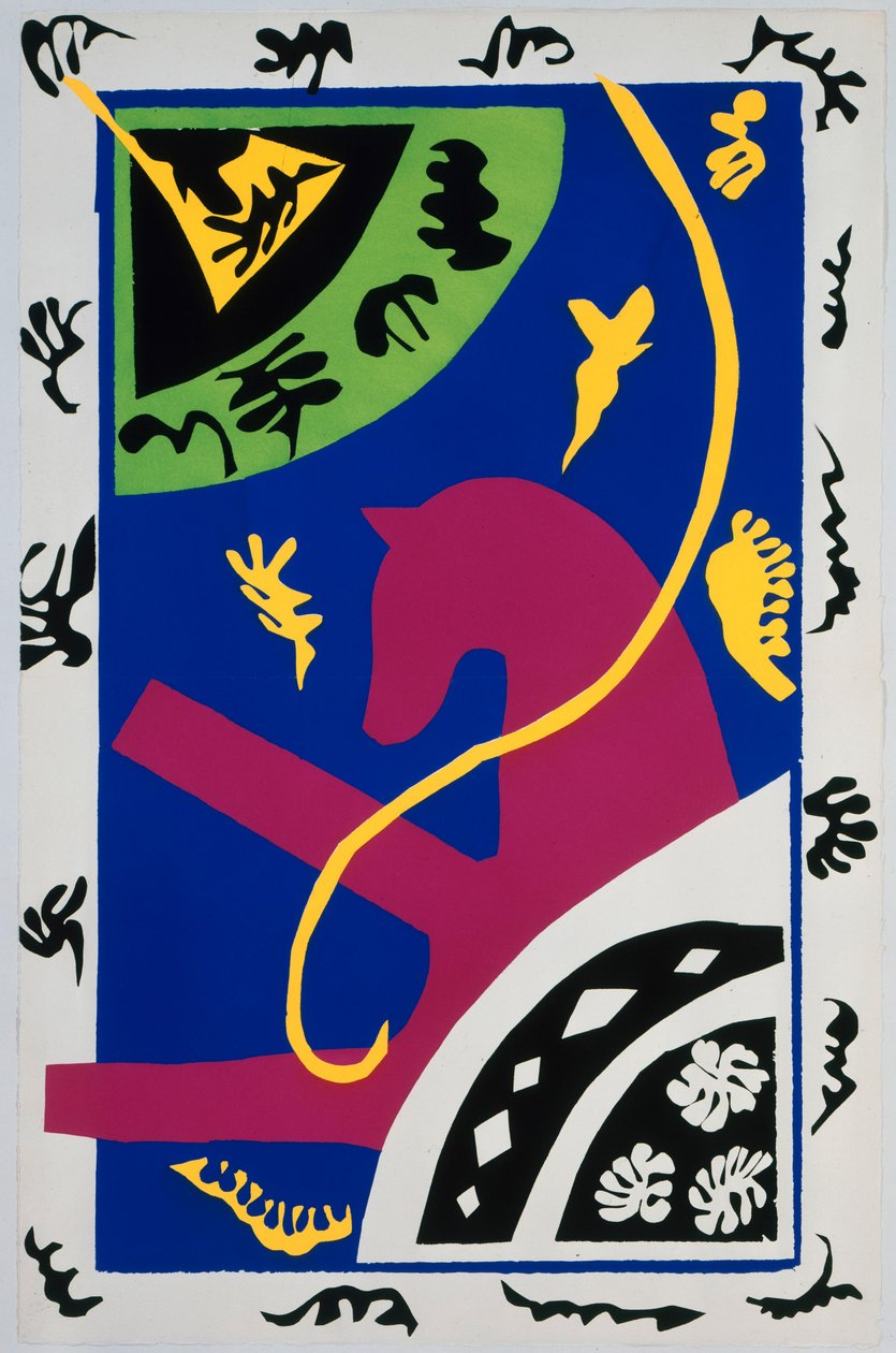 O cavalo, a cavaleira e o palhaço. Da obra «Jazz». Placa V. p. 34 de Henri Matisse
