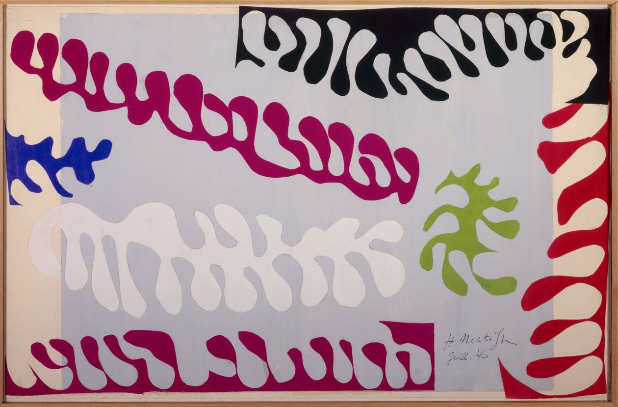 Le lagon de la serie : Jazz 1944 (Guache em papel, recortado e colado sobre papel montado em tela) de Henri Matisse