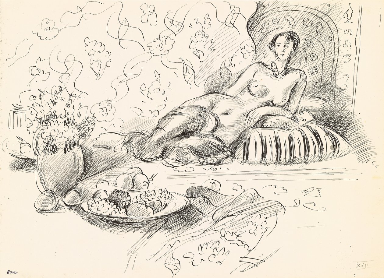 Odalisca deitada II, c.1927 (caneta e tinta sobre papel) de Henri Matisse