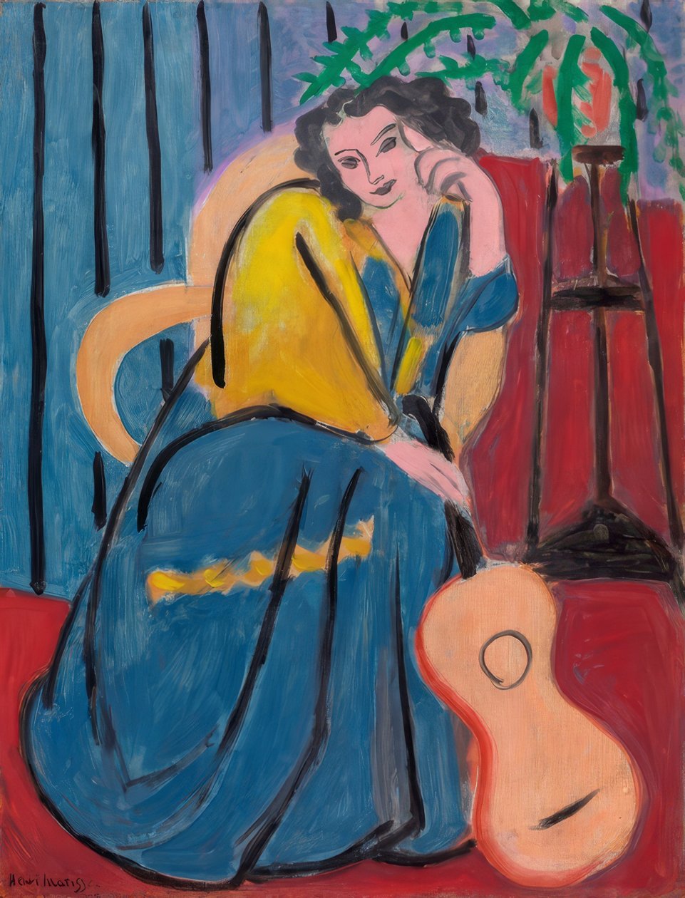 Rapariga de amarelo e azul com guitarra de Henri Matisse