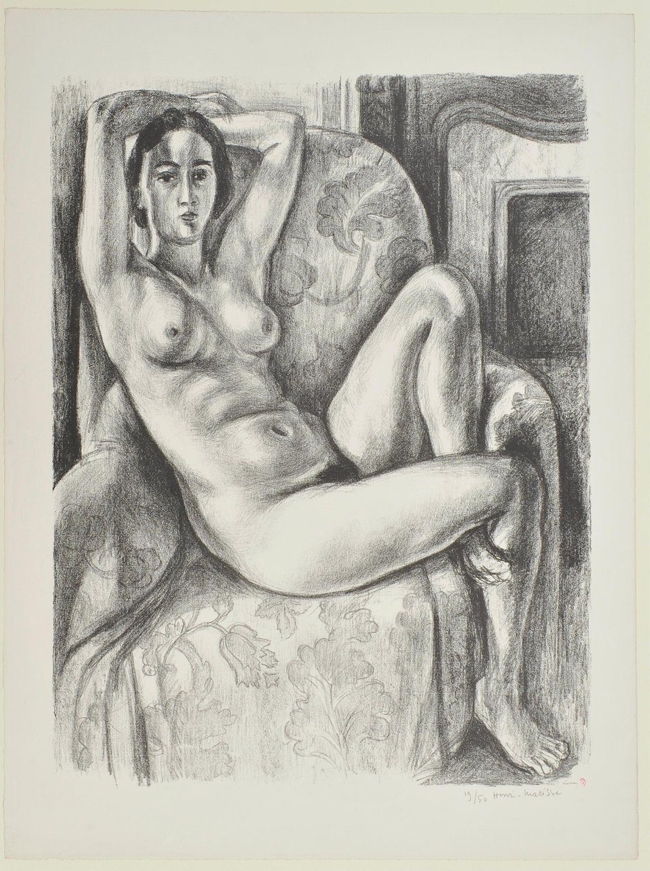 Nu com almofada azul junto a uma lareira de Henri Matisse