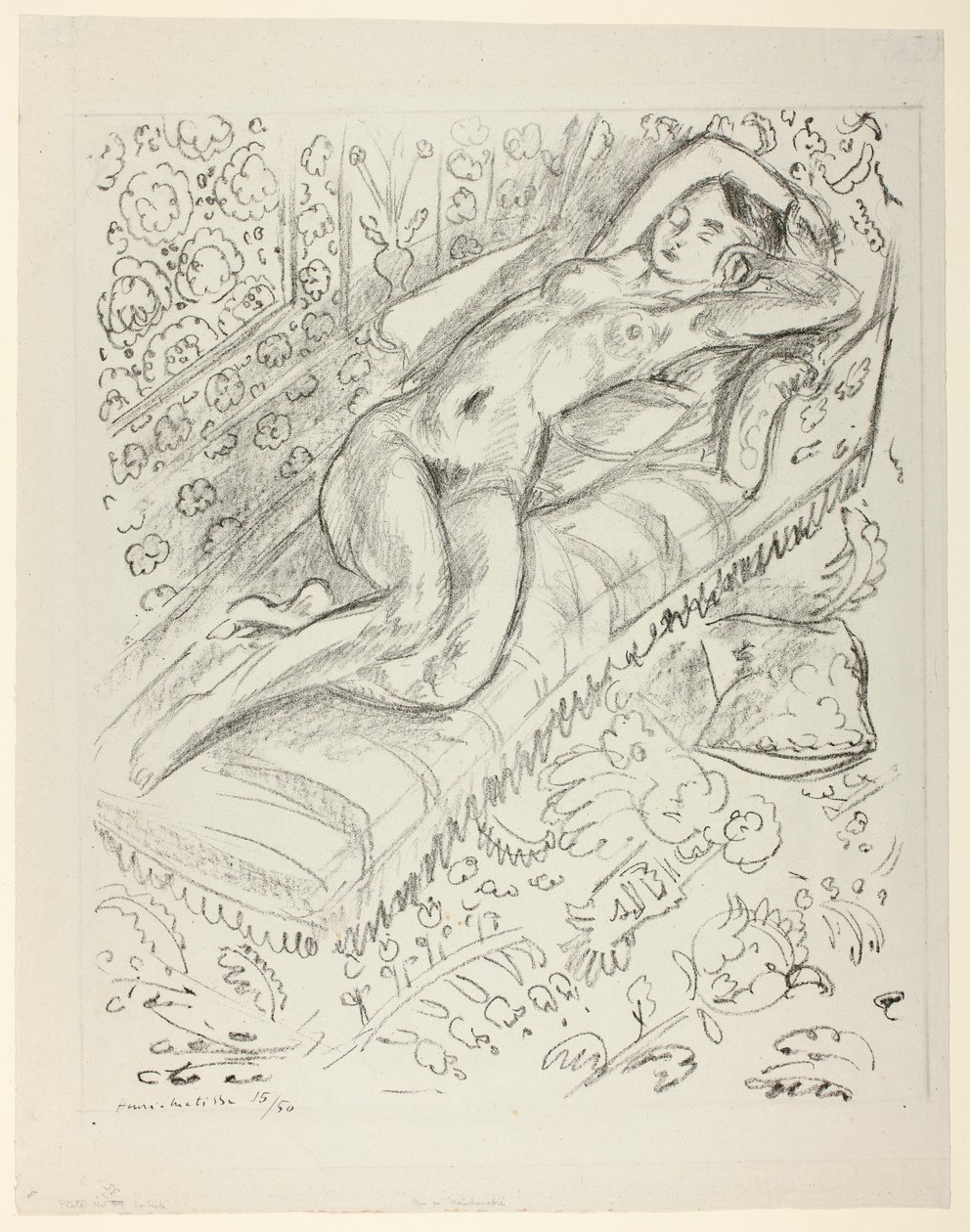 Nu em repouso numa chaise longue com fundo de mashrabiya de Henri Matisse