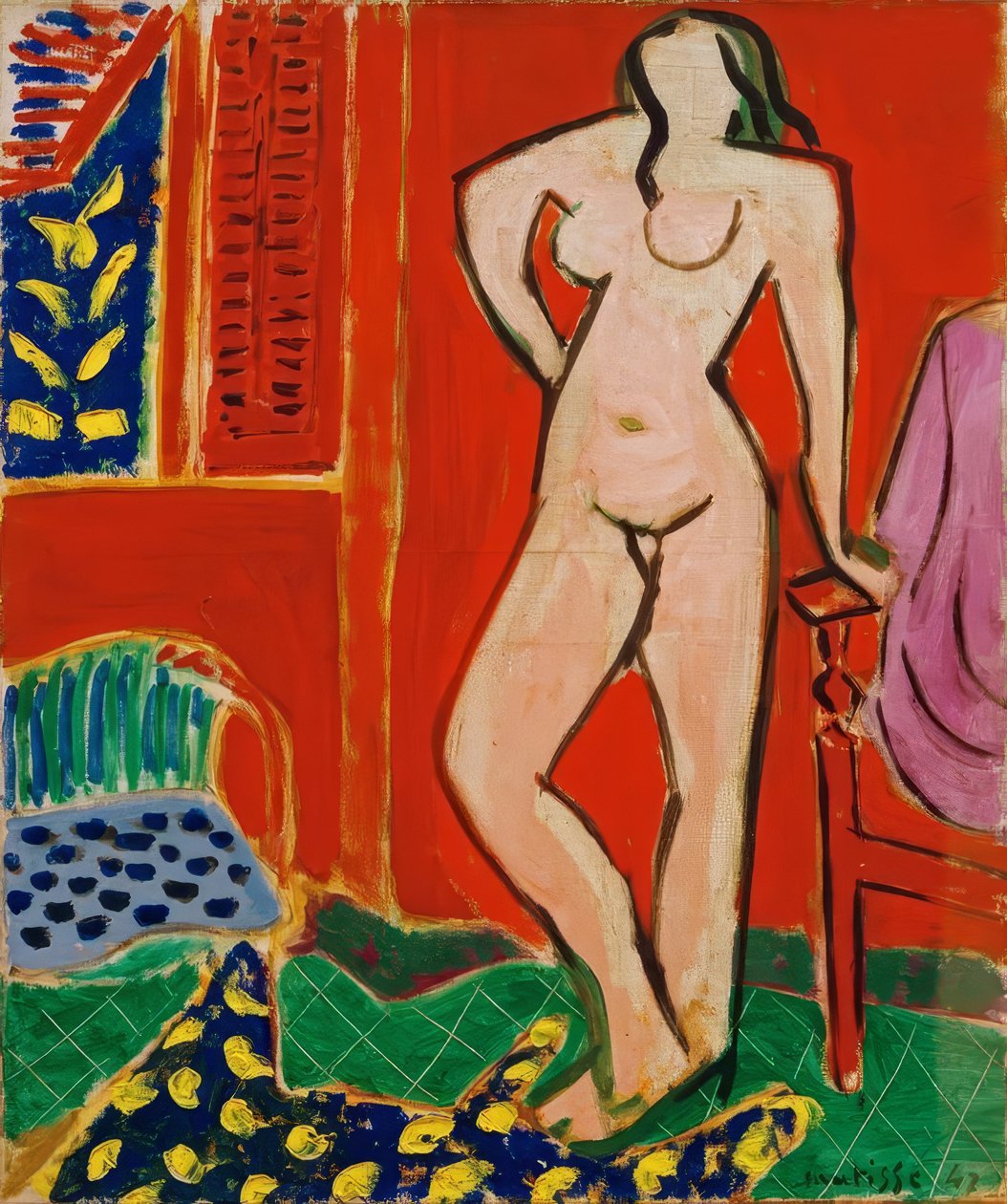 Nude em cor-de-rosa, interior vermelho de Henri Matisse