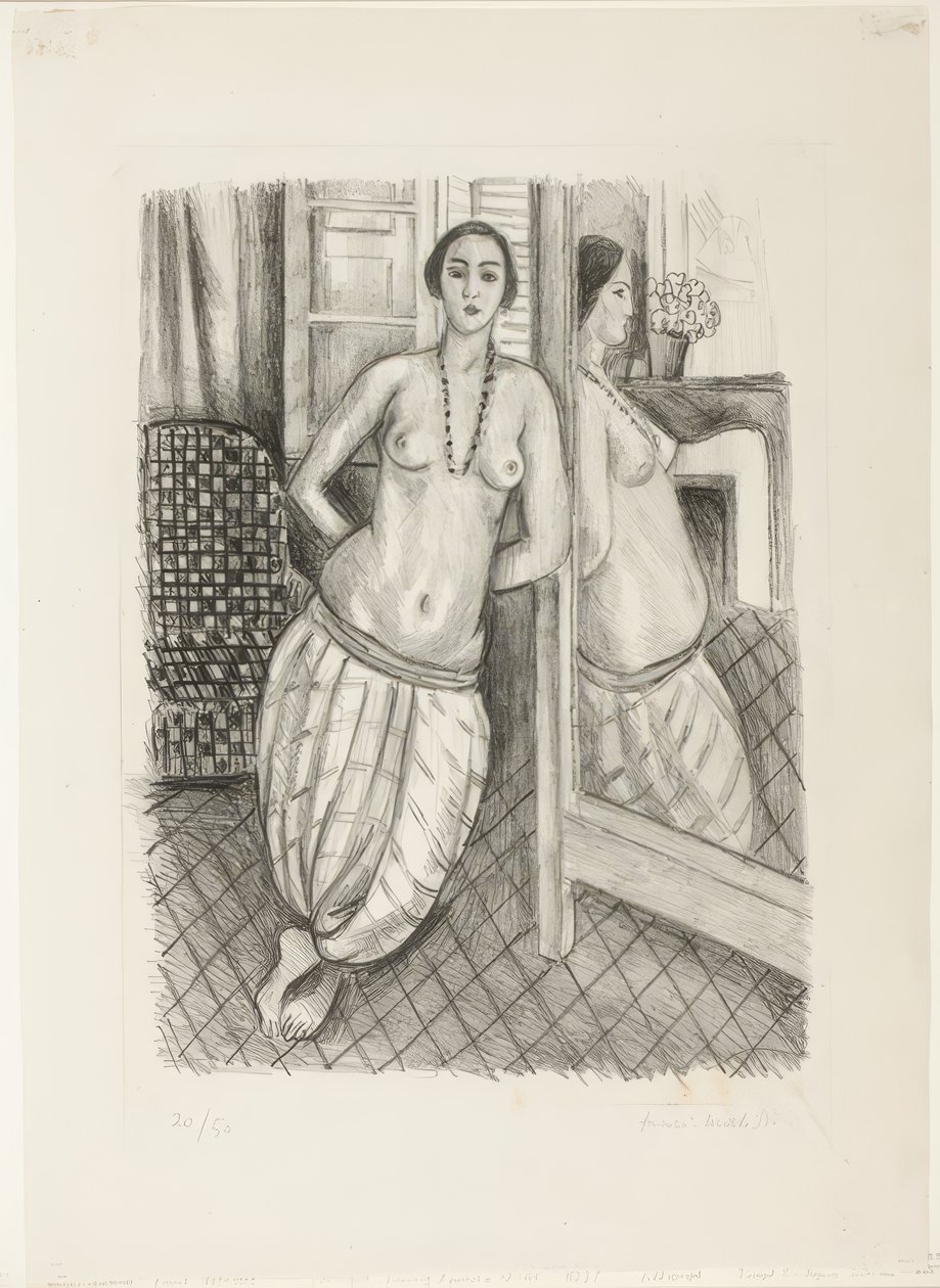 Odalisca de calças às riscas, reflectida no espelho de Henri Matisse