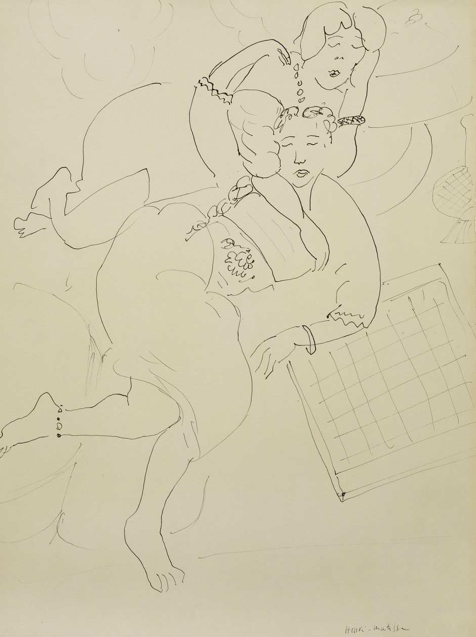 Odaliscas com tabuleiro de damas, c.1928 (caneta e tinta preta sobre papel) de Henri Matisse