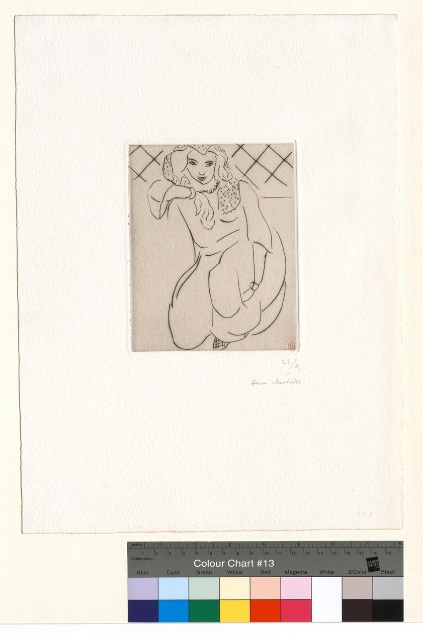 Mulher oriental agachada, véu sobre a cabeça de Henri Matisse