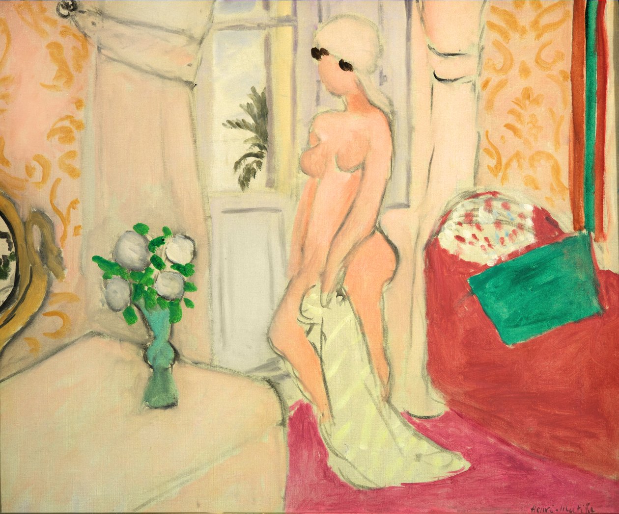 Nu cor-de-rosa ou Jovem com um vaso de flores, c.1920 (óleo sobre tela) de Henri Matisse
