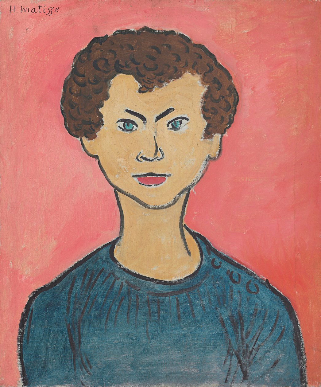 Retrato com cabelo encaracolado, camisola azul-marinho de Henri Matisse