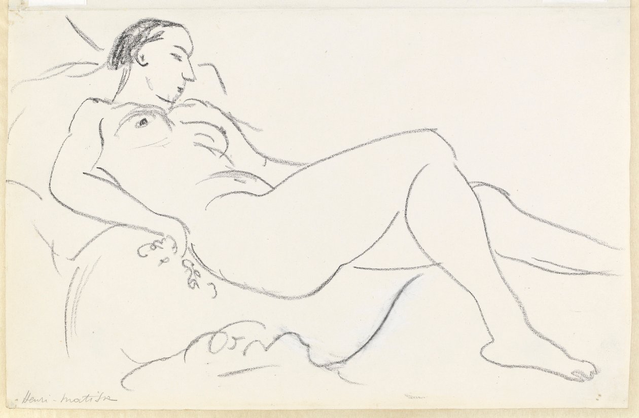 Nu feminino reclinado (giz preto e branco sobre papel) de Henri Matisse
