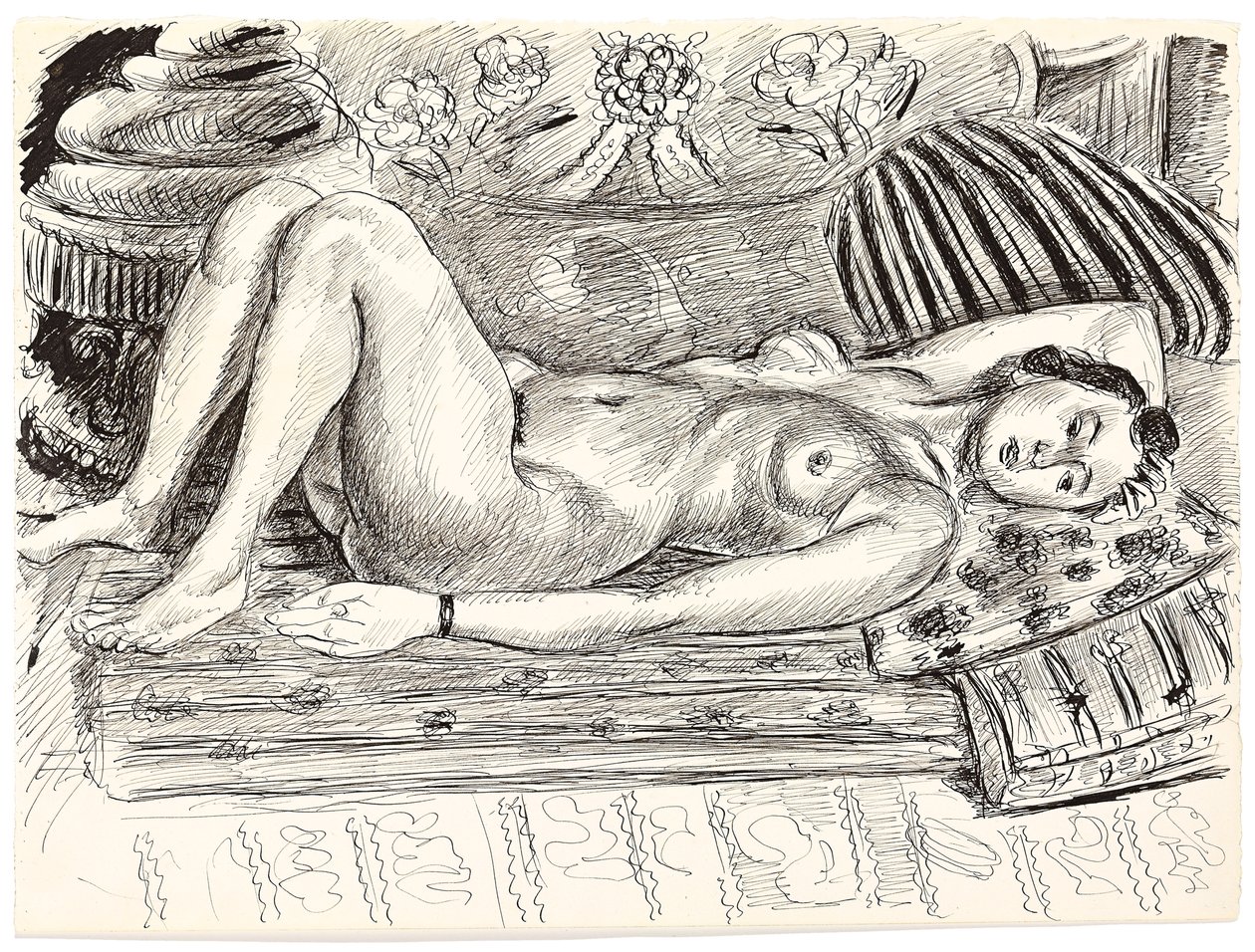 Nu reclinado sobre um Braseiro, c.1926-1927 (caneta e tinta da china sobre papel) de Henri Matisse