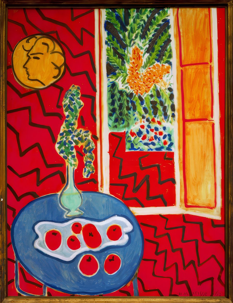 Interior vermelho, natureza-morta sobre mesa azul de Henri Matisse