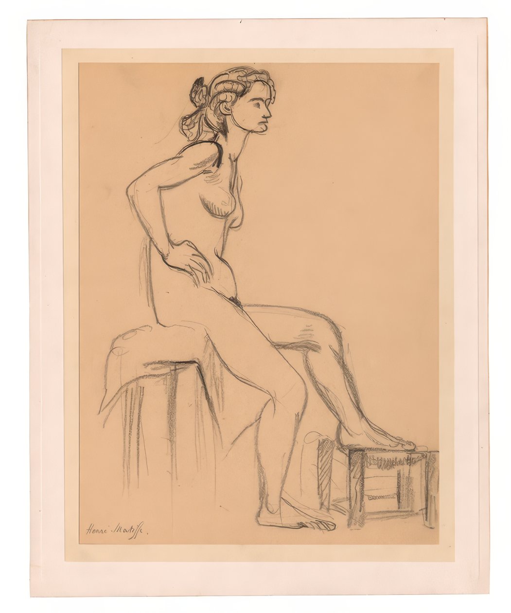 Nu feminino sentado, um pé num banco de Henri Matisse