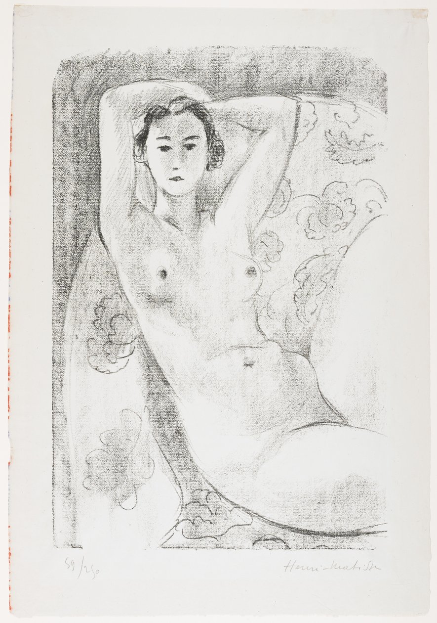 Nu sentado num cadeirão com decoração floral de Henri Matisse