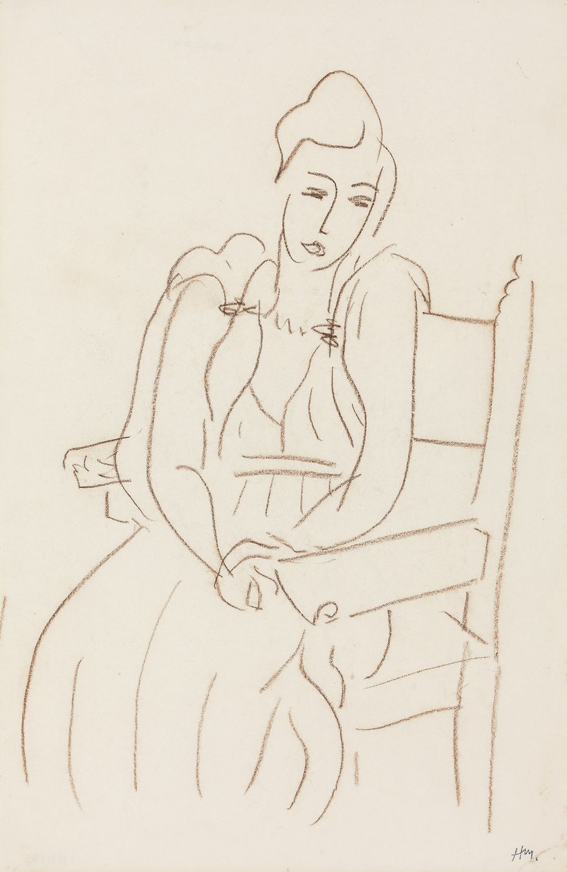 Mulher sentada (lápis de cera castanho sobre papel) de Henri Matisse