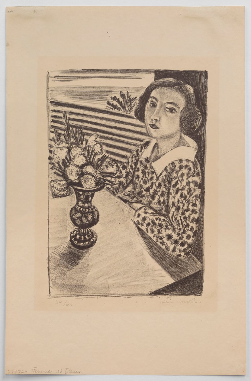 Menina sentada com um ramo de flores de Henri Matisse