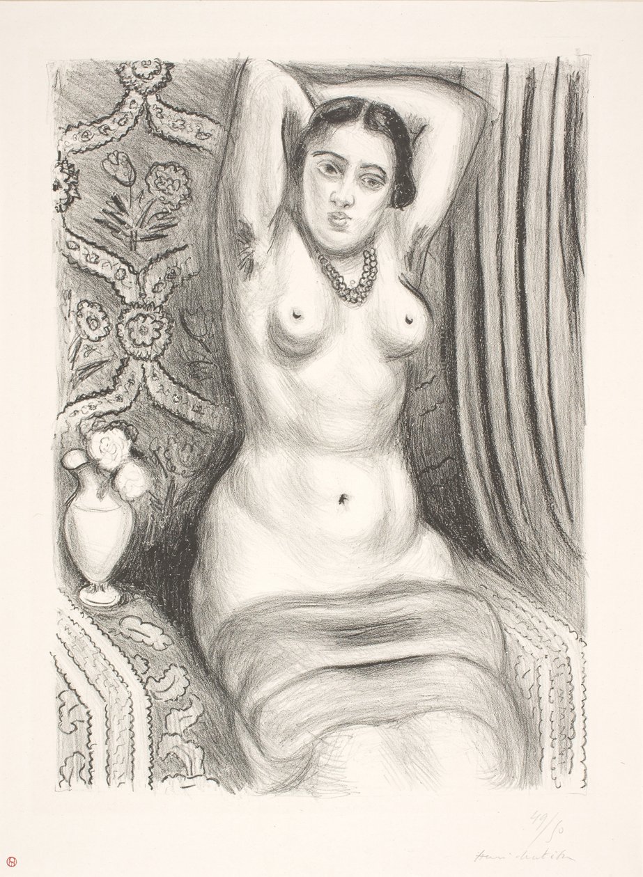 Modelo feminino nu sentado, com os braços cruzados atrás das costas (odalista) de Henri Matisse