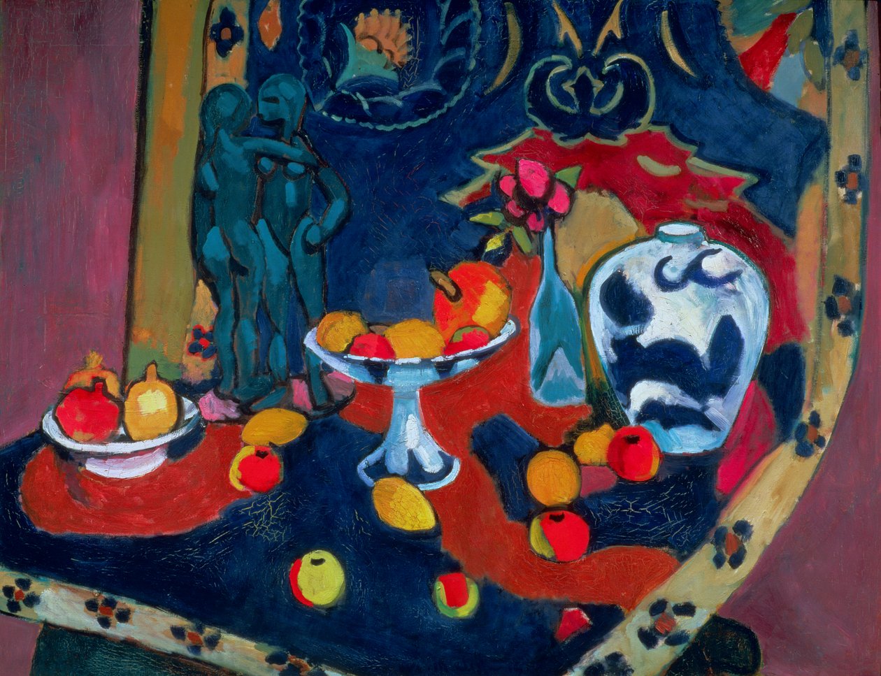 Natureza morta de fruta e uma estátua de bronze de Henri Matisse