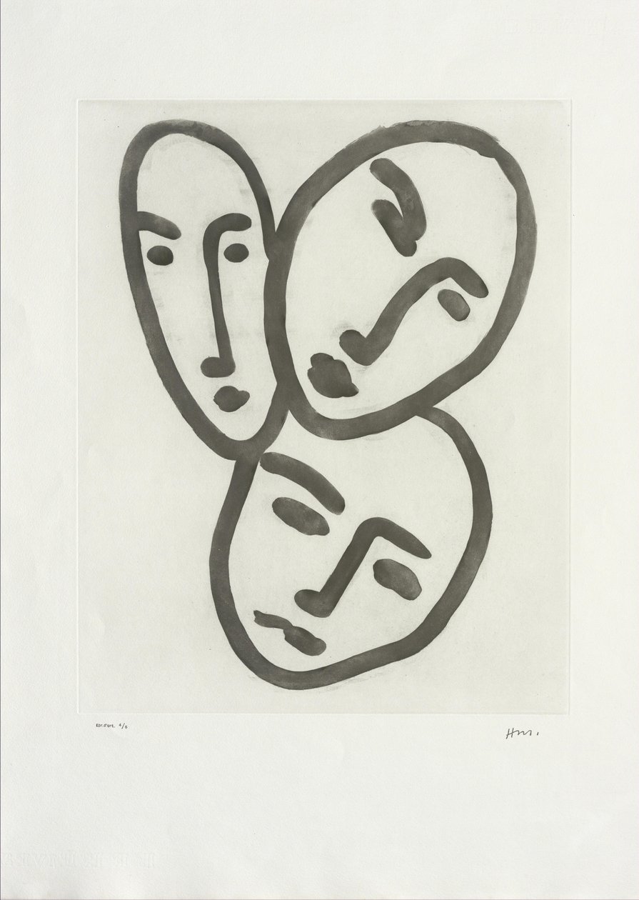 Três cabeças; À amizade: Máscaras de Apollinaire, Matisse e Rouveyre de Henri Matisse