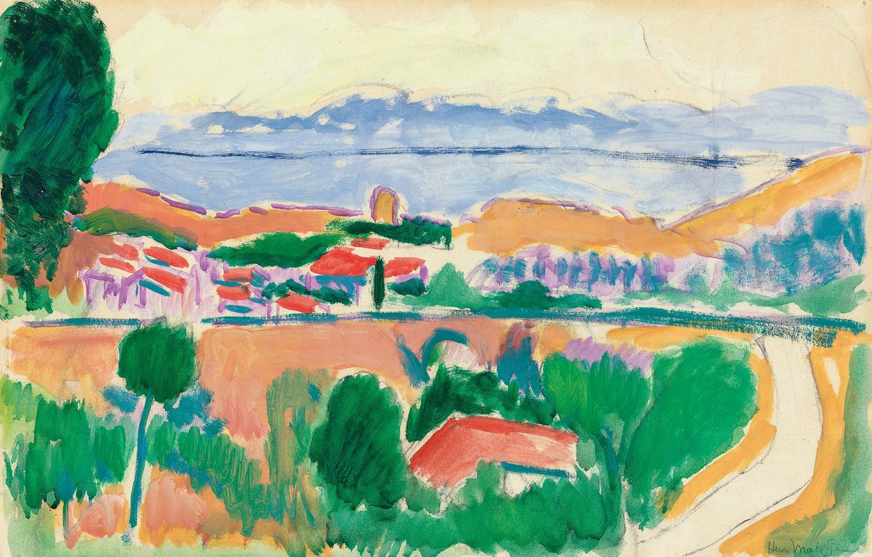 Vista de Collioure, c.1906-1907 (óleo sobre carvão vegetal sobre papel) de Henri Matisse