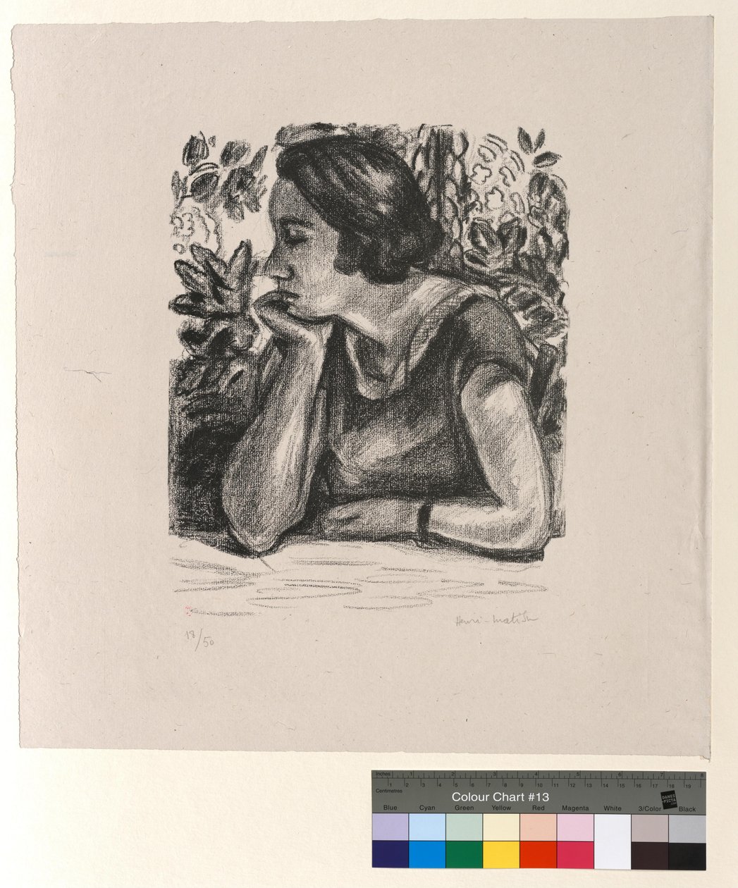 Rosto de perfil apoiado num braço, biombo Luís XIV de Henri Matisse