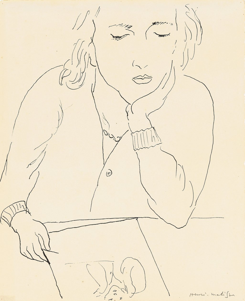 Mulher a ler (caneta e tinta sobre papel) de Henri Matisse