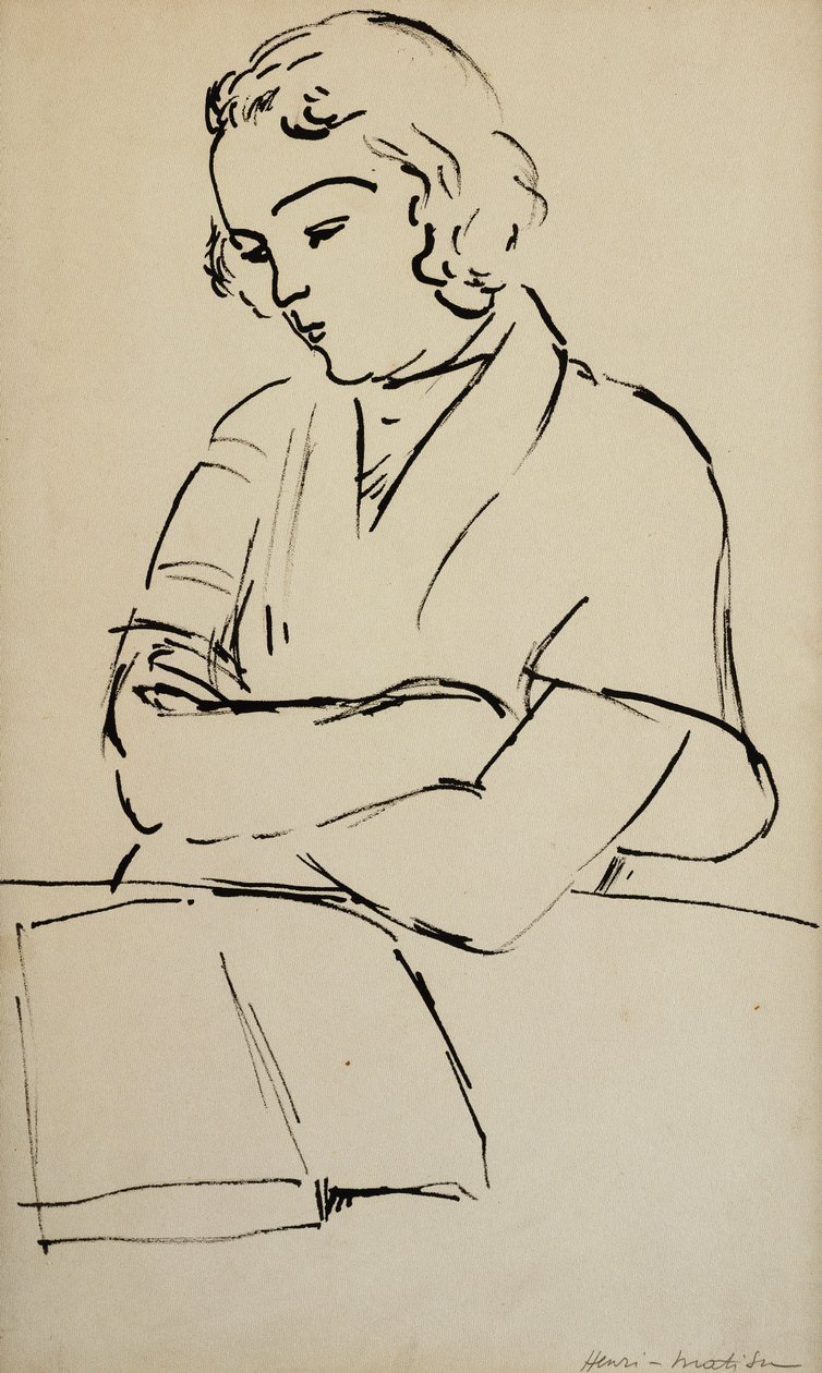 Mulher a ler, c. 1922 (caneta e tinta preta sobre papel) de Henri Matisse