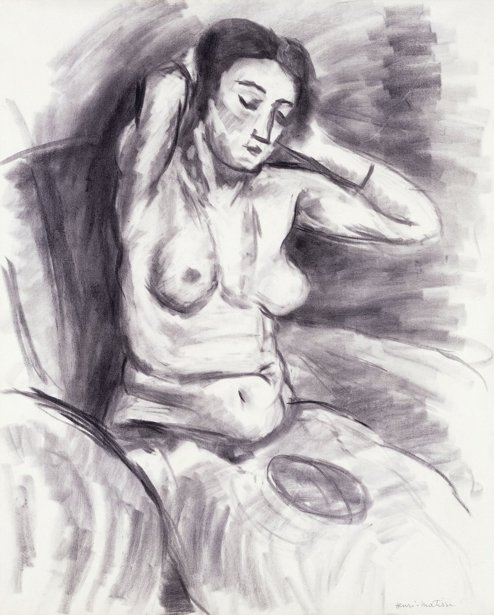 Mulher a arranjar o cabelo; Femme se Recoiffant, c.1925 (carvão sobre papel) de Henri Matisse