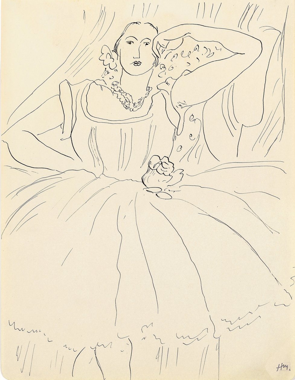 Mulher em vestido de noite (caneta e tinta sobre papel) de Henri Matisse