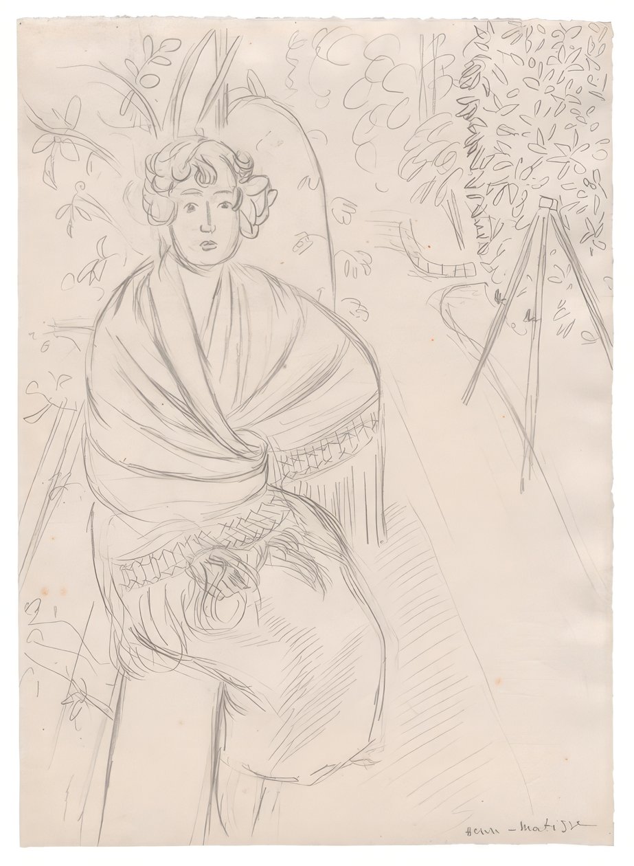 Mulher com um xaile, num jardim de Henri Matisse