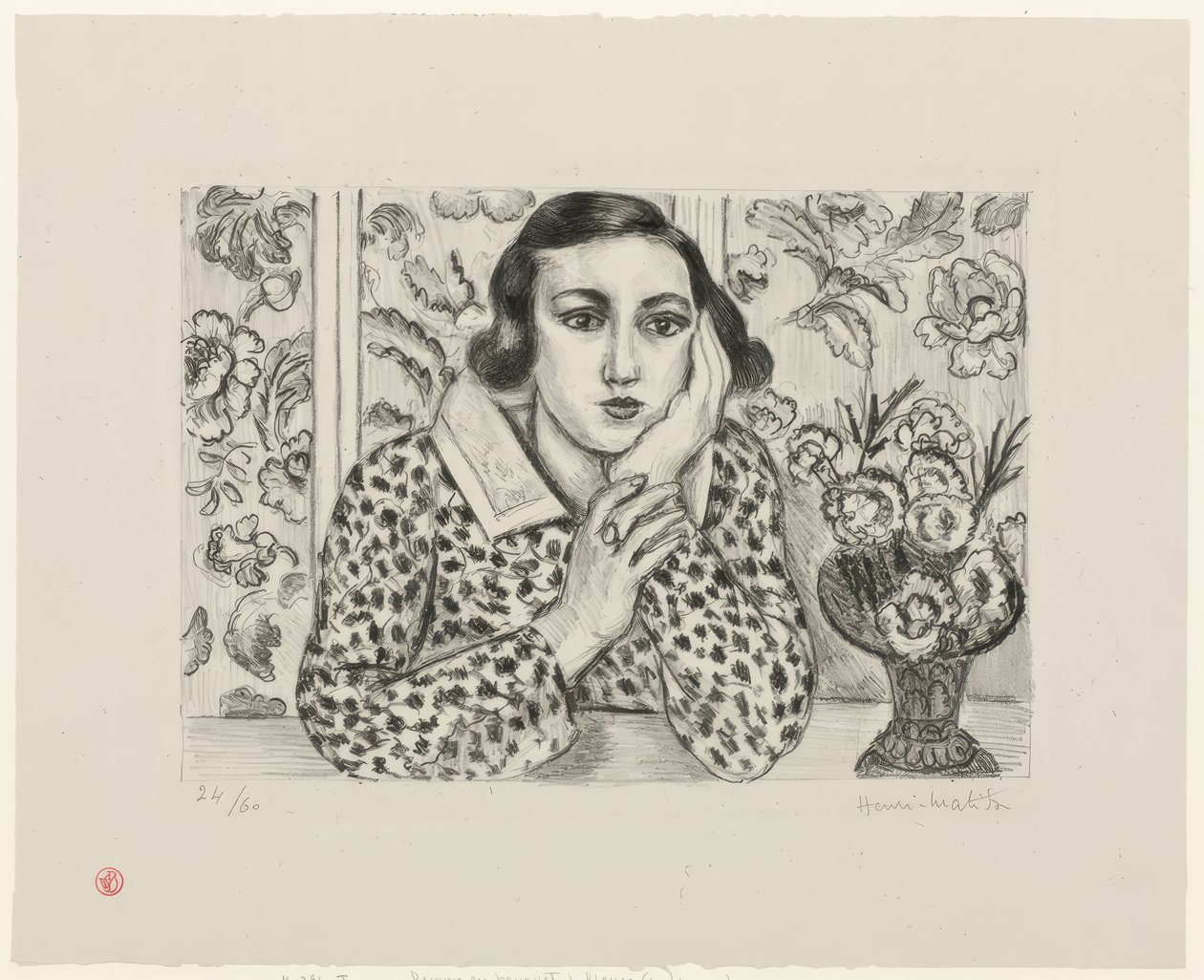 Rapariga encostada a um biombo florido de Henri Matisse