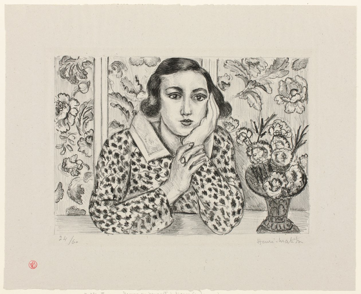 Menina encostada a um biombo florido de Henri Matisse