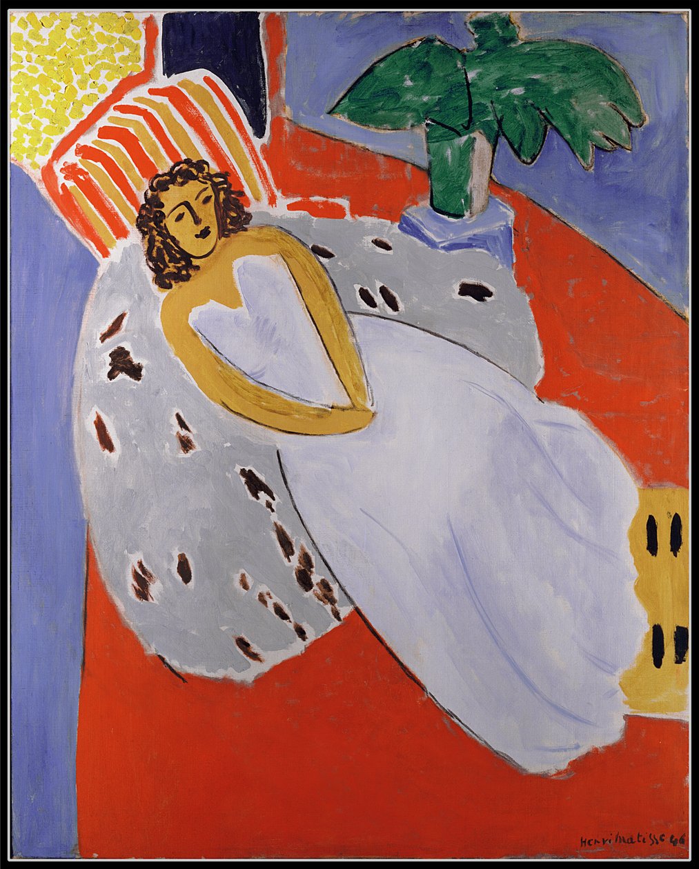 Mulher jovem de branco, fundo vermelho de Henri Matisse