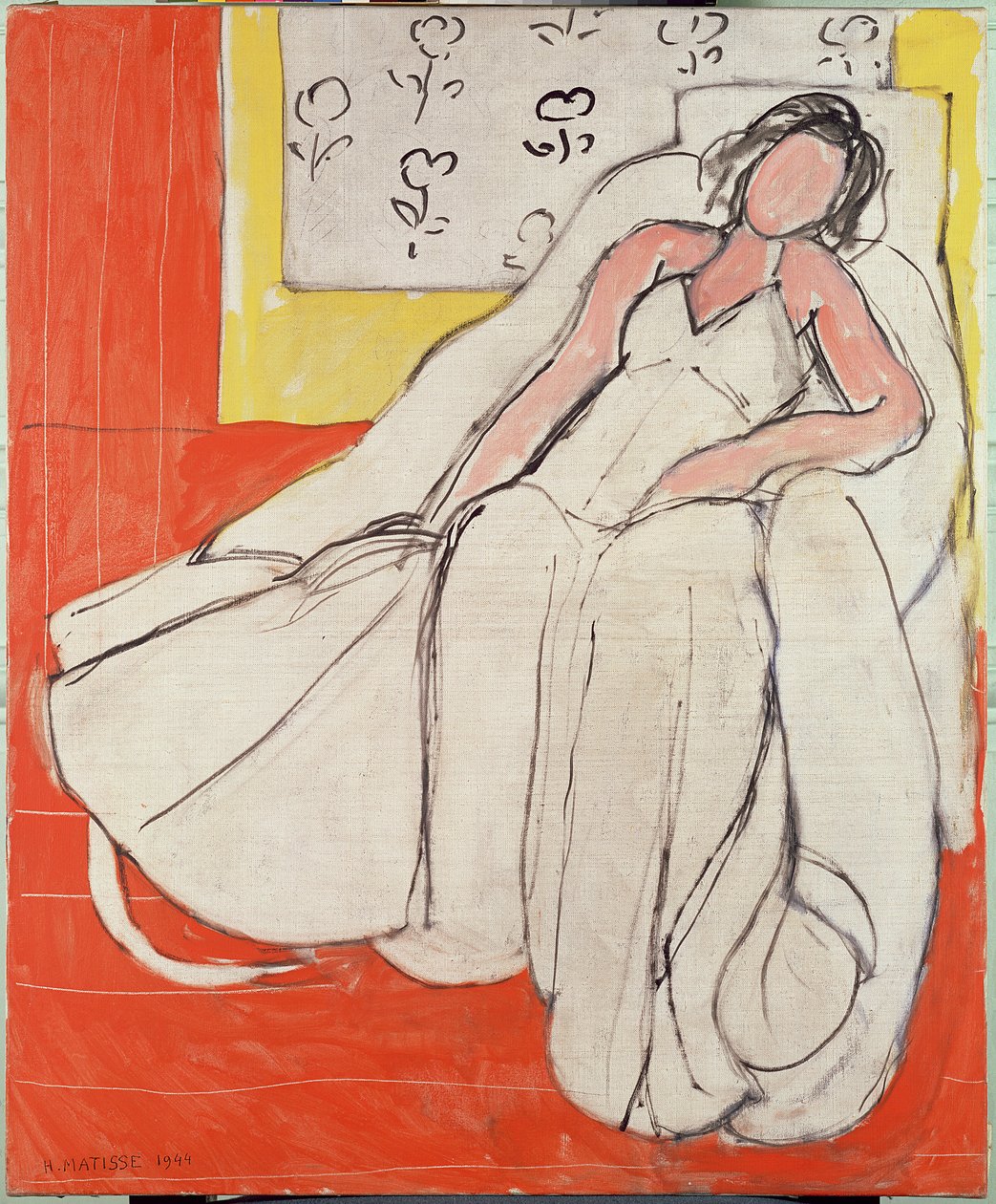 Mulher jovem de branco com fundo vermelho de Henri Matisse