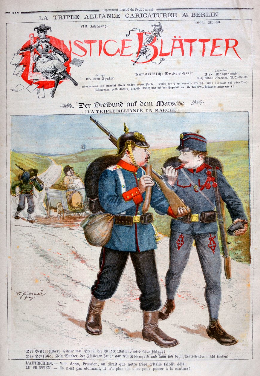 Uma caricatura da Aliança Tripla na revista Lustige Blatter, 1893 de Henri Meyer