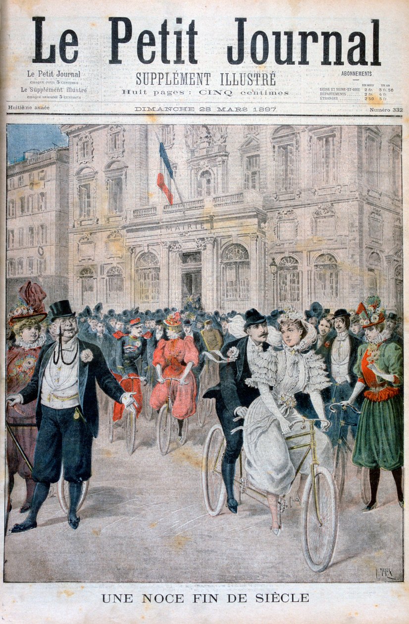 Um casamento em uma bicicleta, França, 1897 de Henri Meyer