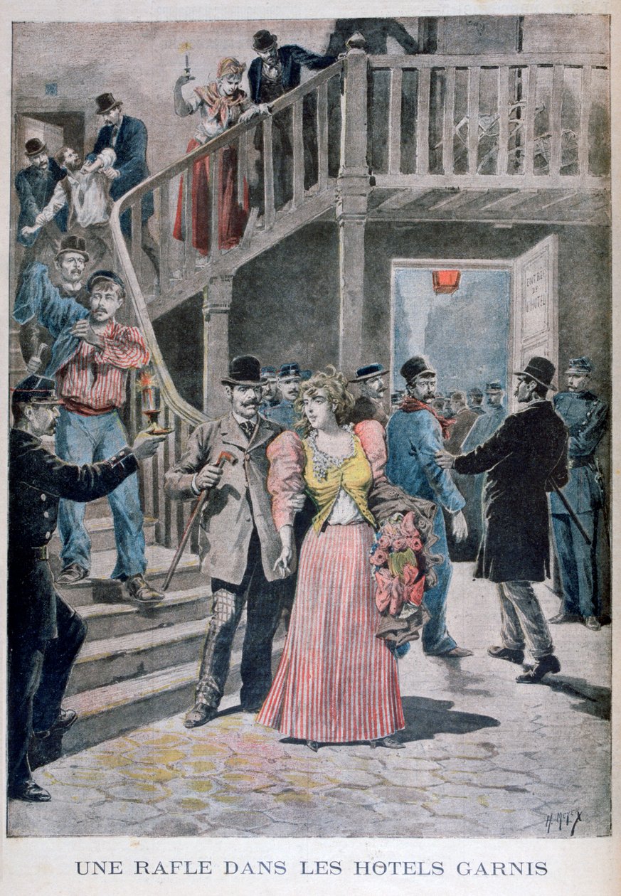 Prisão de prostitutas em hotel parisiense, 1895 de Henri Meyer