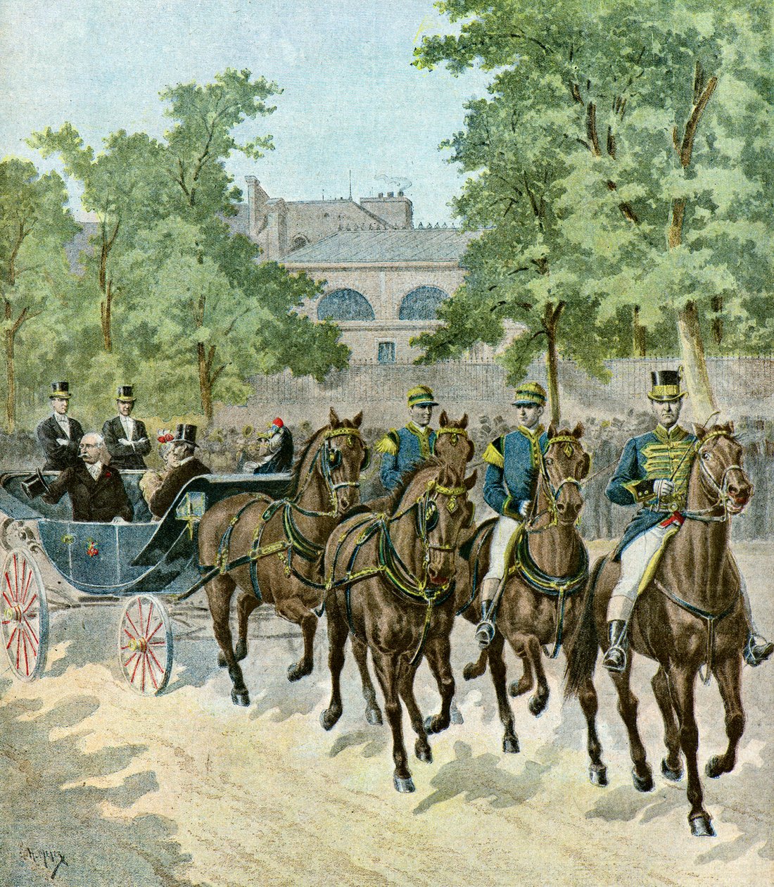 Chegada de Felix Faure ao hipódromo, 1895 (Ilustração) de Henri Meyer